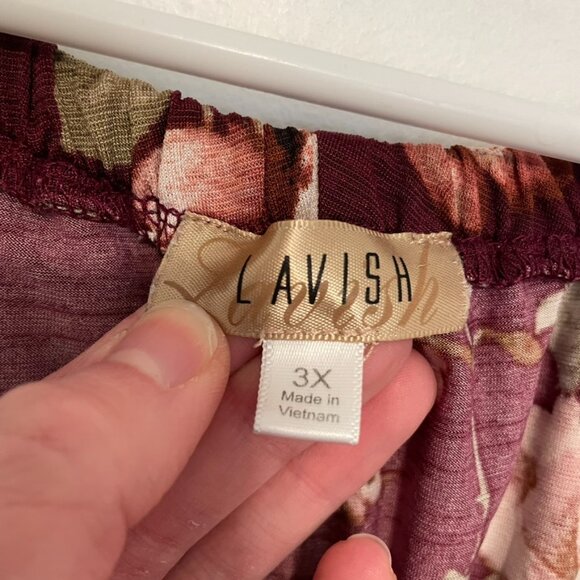 LAVISH Plus Size Burgundy Maroon Red Floral Off the Shoulder Boho Blouse JUNIORS - Picture 4 of 11